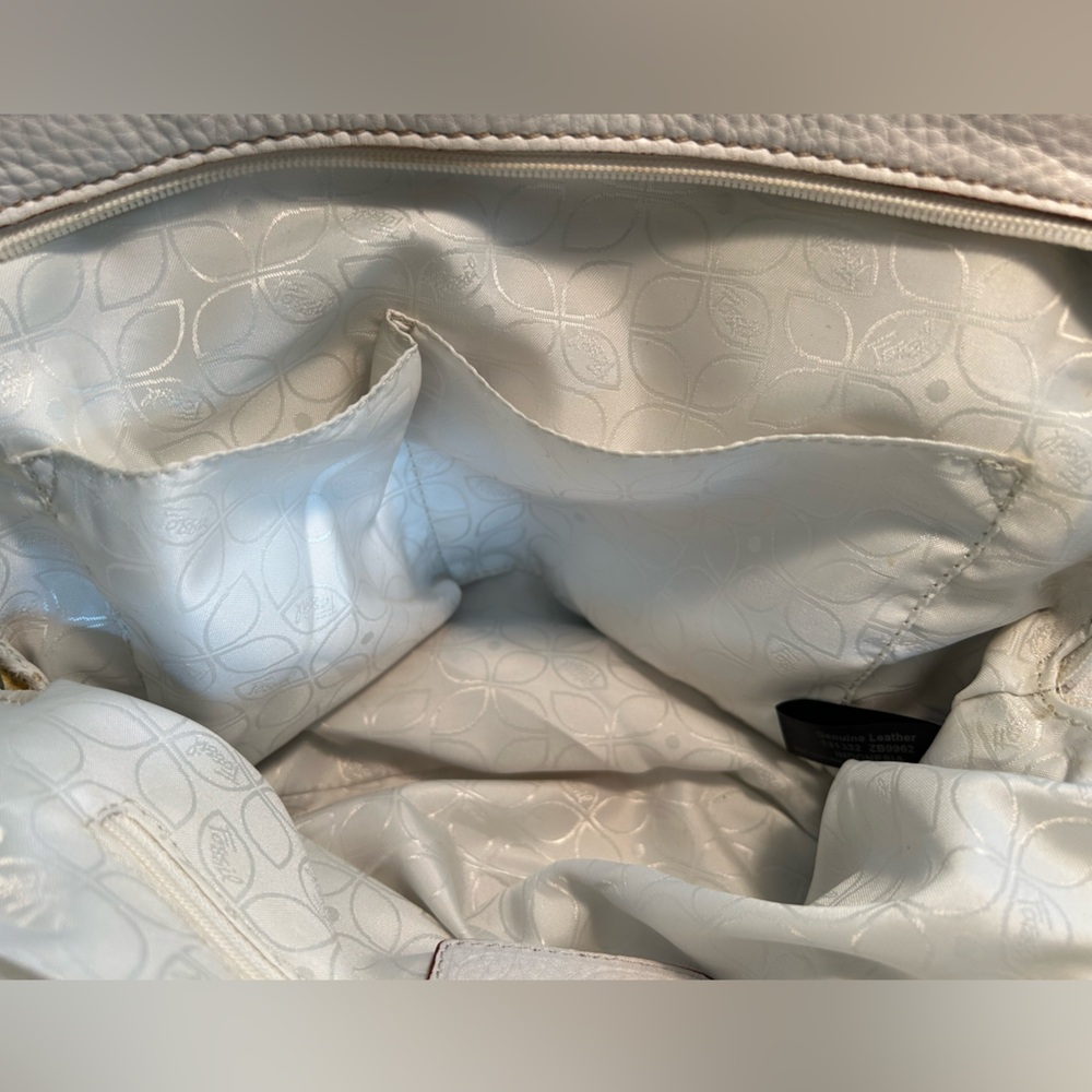 Fossil Pebble Grain White Leather Tote/Shoulder Bag - Picture 12 of 15